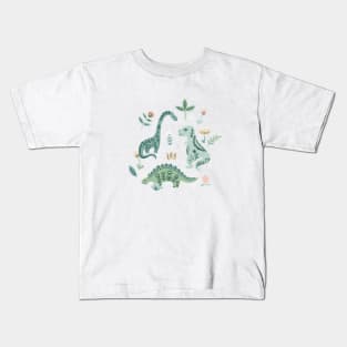 Folk Floral Dinosaur Kids T-Shirt